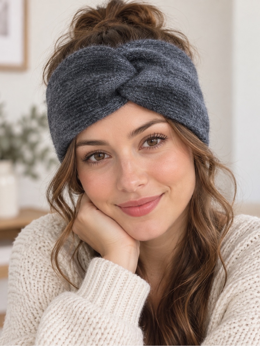 H&M Charcoal Knit Twist Headband